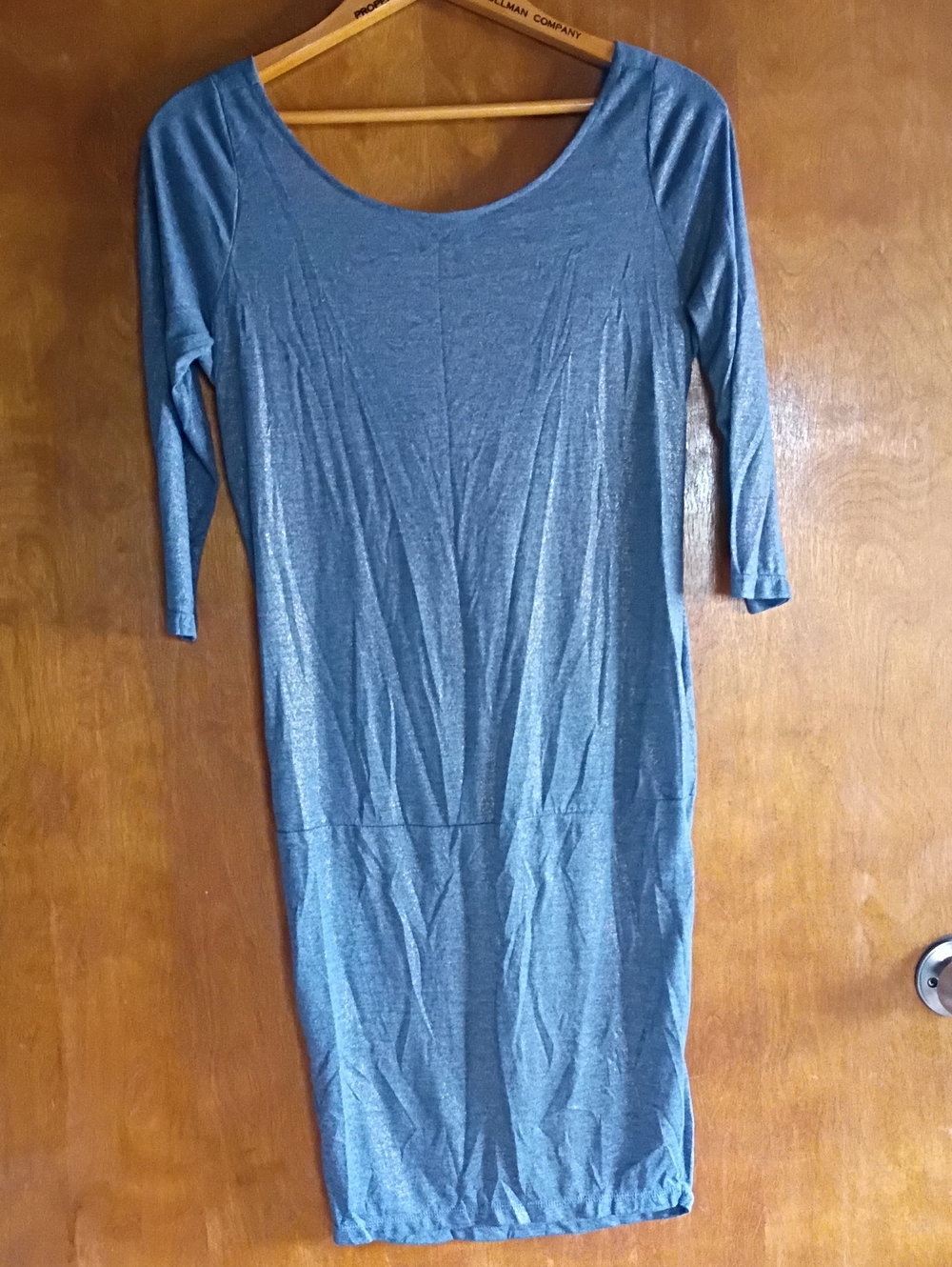 Lux Metallic Heather Blue Scoop-Neck Long Sleeve Dress Cute Party Summer